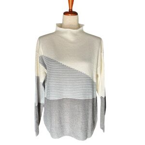 89th & Madison Earl Grey Combo Mock Turtleneck Sweater